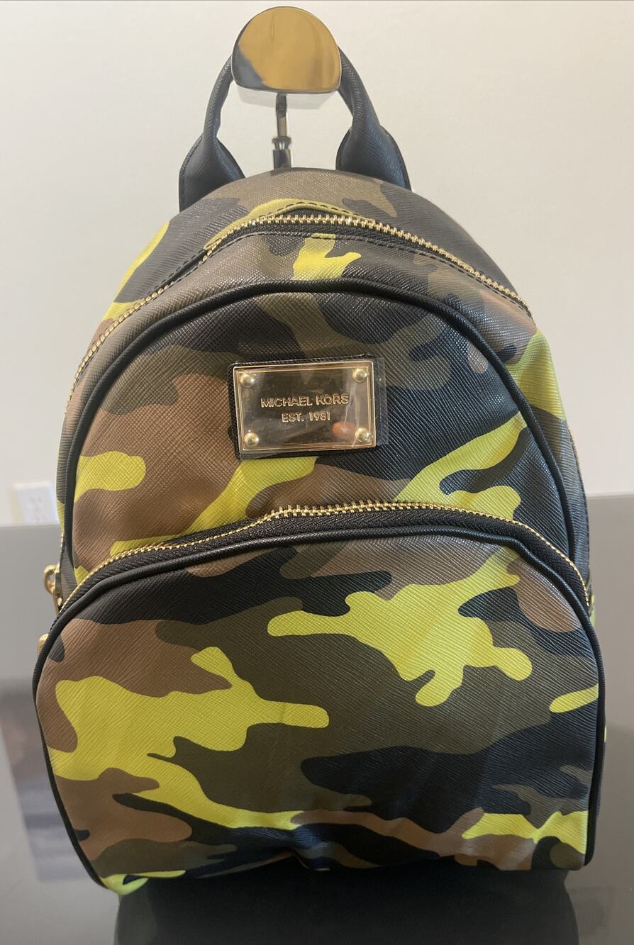 Michael Kors Jet Set Women's Acid Lemon & Green Camo Backpack Rare NWT